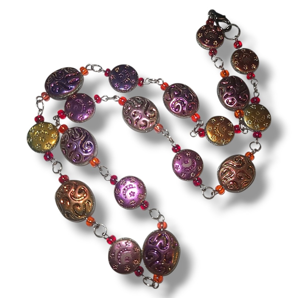 Dichroic Glass‎ Necklace Moon Celestial Beads Purple Gold Cosmic Art 19" - Picture 3 of 3